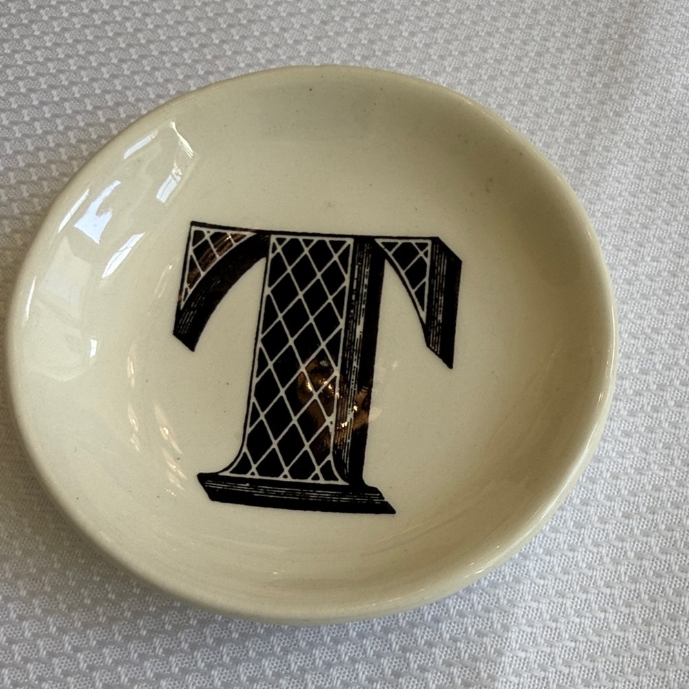 Creative Co-Op Cream and Black Monogram Dish